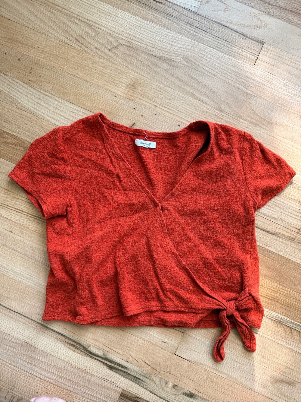 Madewell Burnt Orange Short Sleeve Tie-Side Top